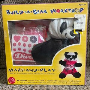 Build-A-Bear Black & White Panda with Pink Feather Boa